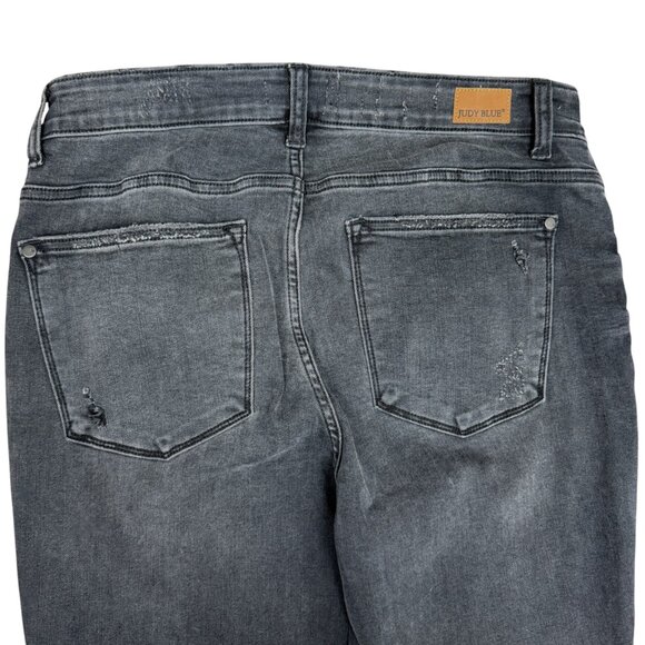 EUC Women's JUDY BLUE Rayann Buffalo Plaid Patch Jeans Faded Black | Size 14 W - Picture 8 of 13